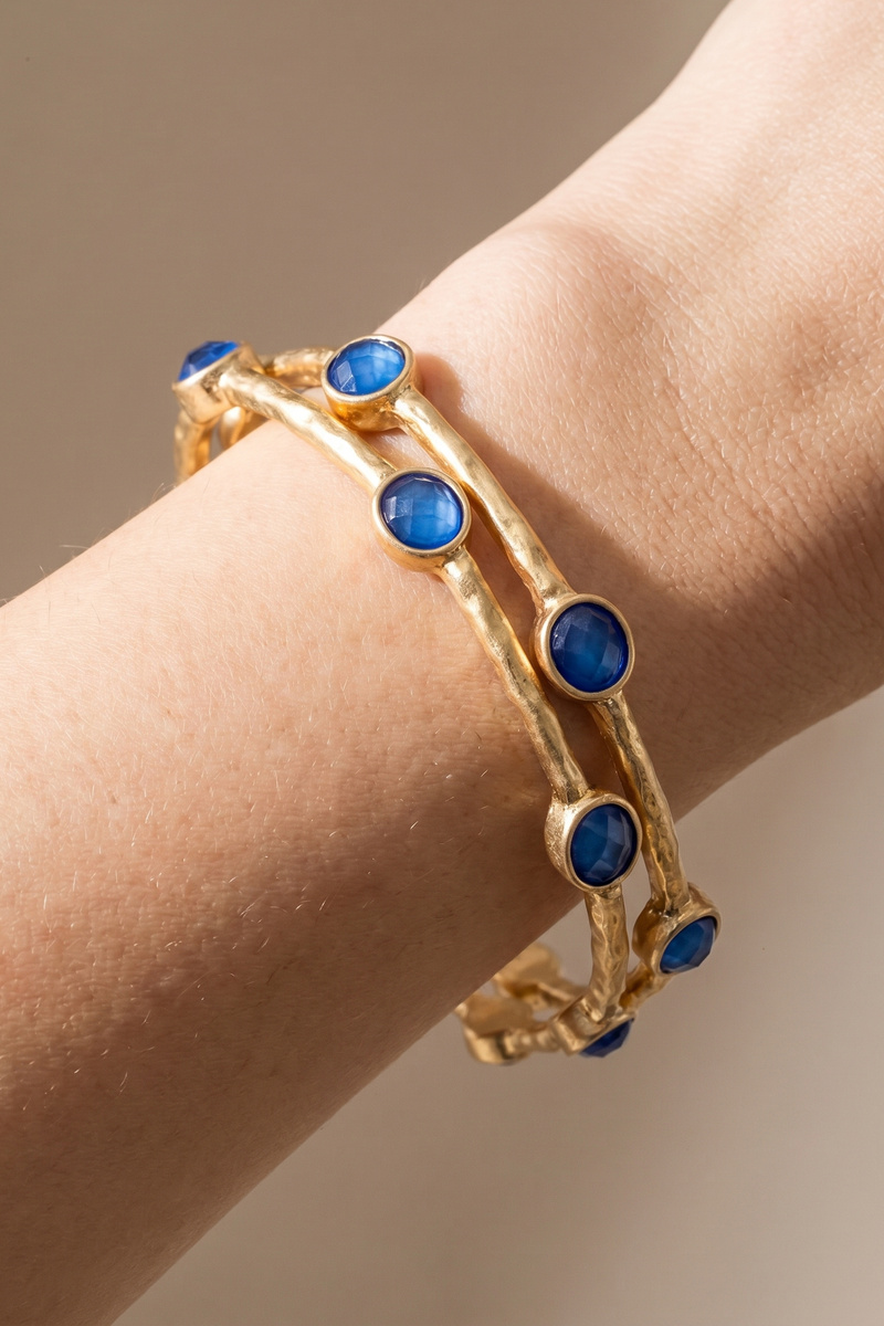 Oval Stone Station Hammered Bangle Set