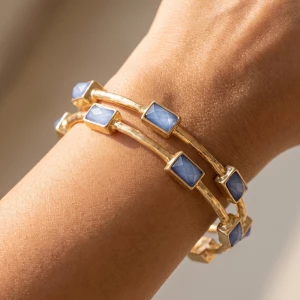 Set Of Two Hammered Bezel Stone Bangle Bracelets