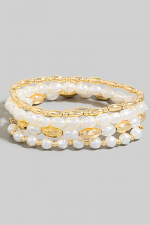 Mixed Pearl And Metallic Beaded Bracelet Set