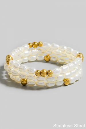 Mixed Pearl And Stainless Steel Beaded Bracelet Set