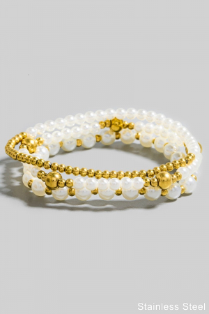 Pearl And Stainless Steel Beaded Bracelet Set