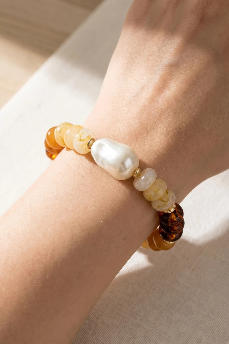 Baroque Pearl And Acrylic Bead Stretch Bracelet
