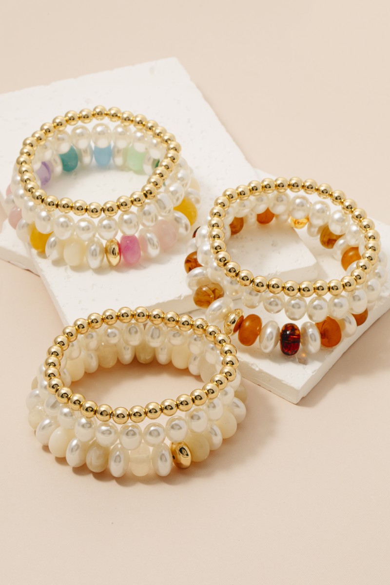 Pearl Marble Resin Beaded Bracelet Set