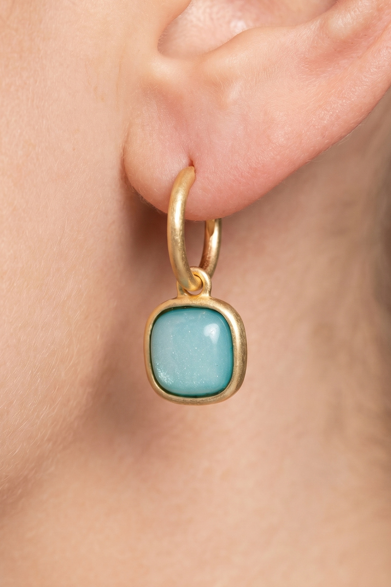 Cushion Resin Stone Drop Hoop Earrings