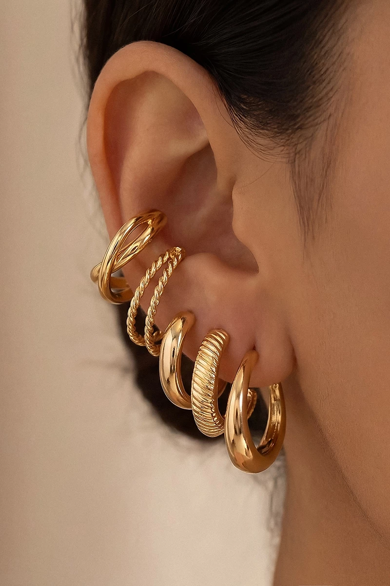 Five Pair Assorted Hoop Earrings Set