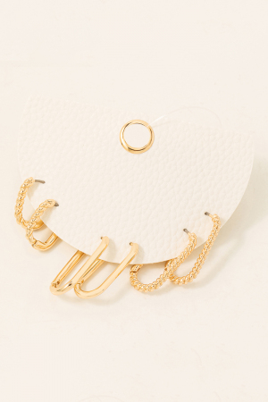 Metallic Oval Hinge Hoop Earrings Set