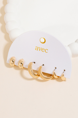 Assorted 3Pc Metallic Hoop Earrings Set