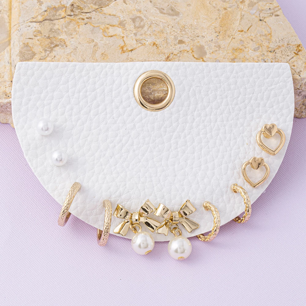 Six Pair Pearl Bow And Heart Earring Set