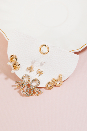 Assorted Ribbon Bow Earrings Set