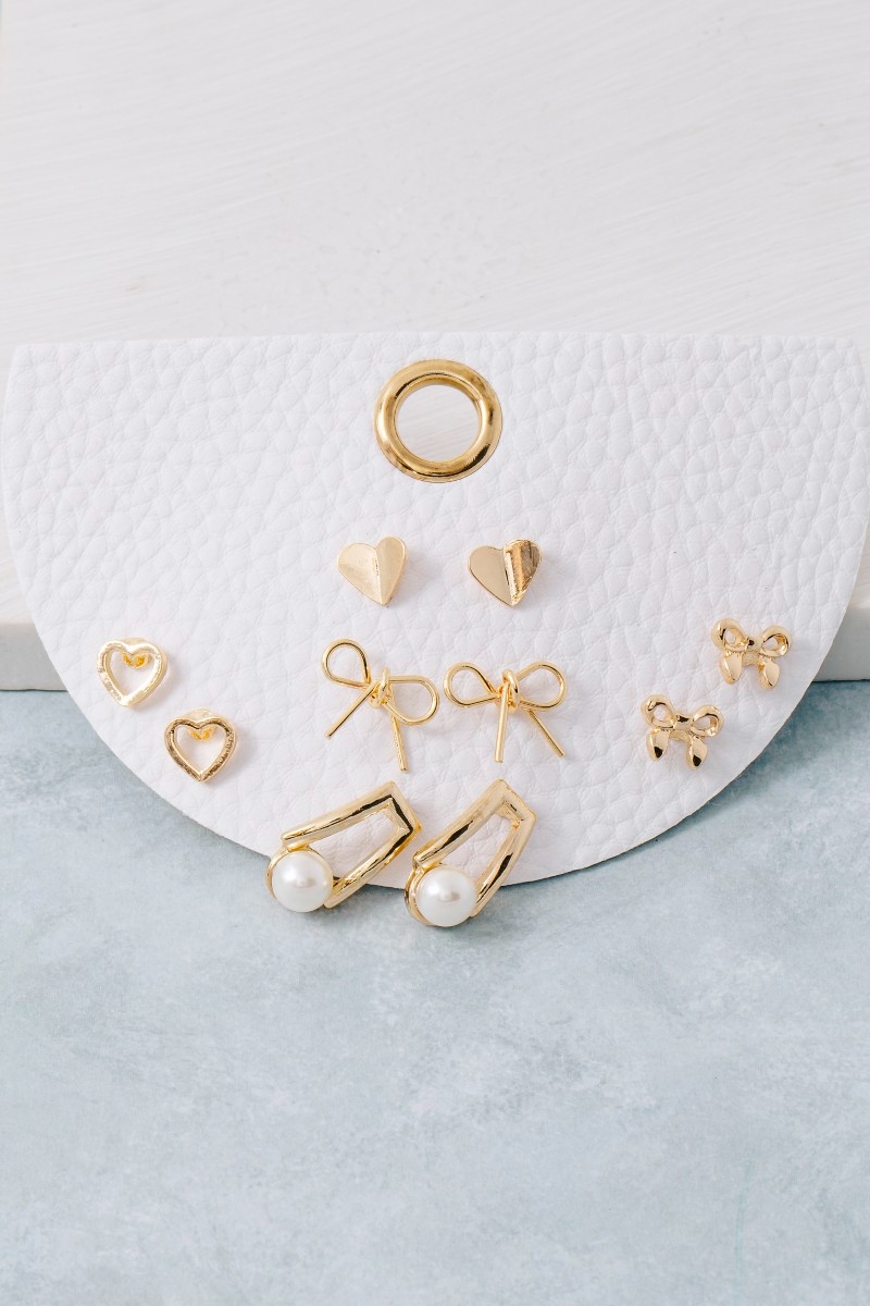 Mixed Ribbon Bow Stud Earrings Set