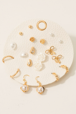 Assorted Ten Pair Rose Earrings Set