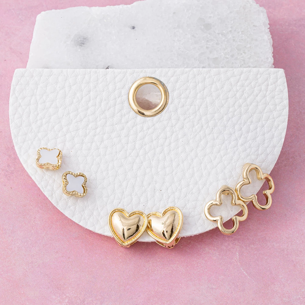 Mother Of Pearl Clover Heart Stud Earring Set