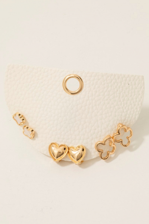 Clover And Hearts Stud Earrings Set