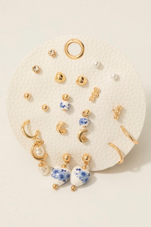 10Pc Pearl And Ceramic Mixed Earrings Set