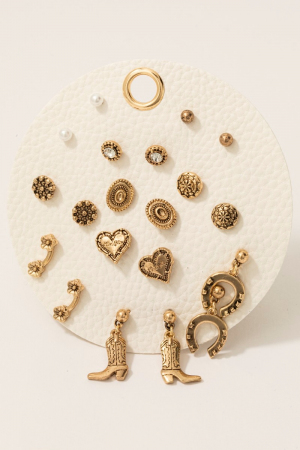 Hearts And Western Cowboy Western Stud Earrings Set