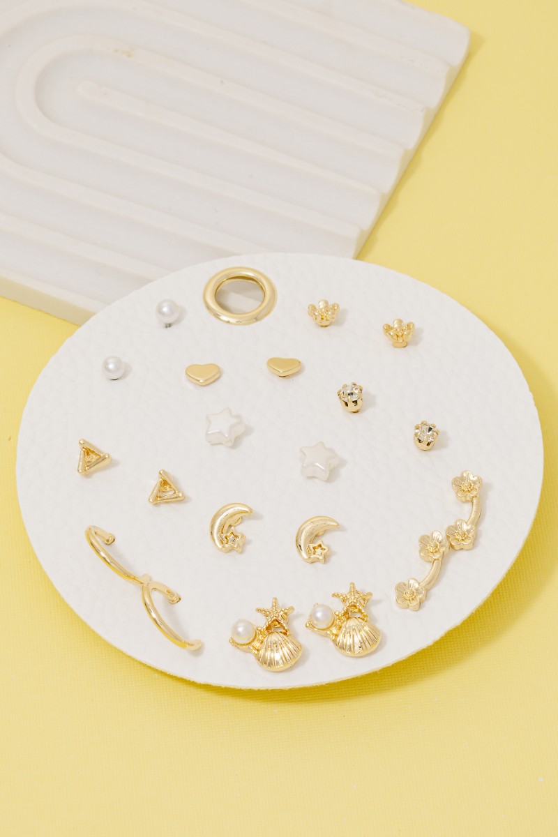 Sea Life Star Moon Assorted Stud And Hoop Earrings Set