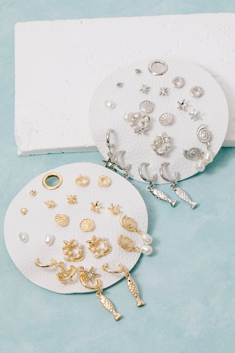 Assorted Sea Life 10 Pair Stud Earrings Set