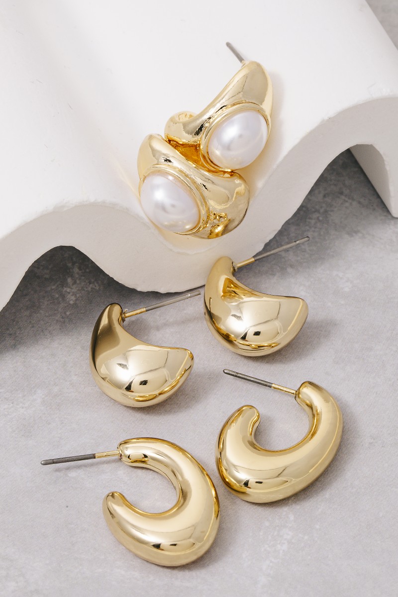 3 Pair Mixed Rounded Hoop Earrings Set