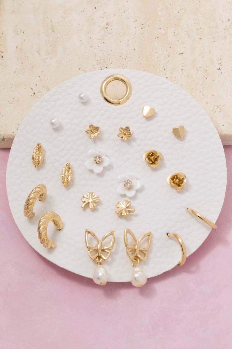 Assorted Ten Pair Flower Earrings Set