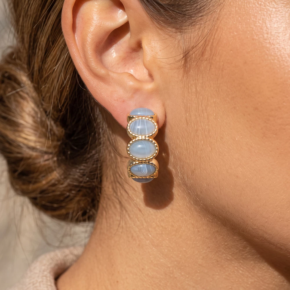 Banded Resin Cabochon Huggie Hoop Earrings