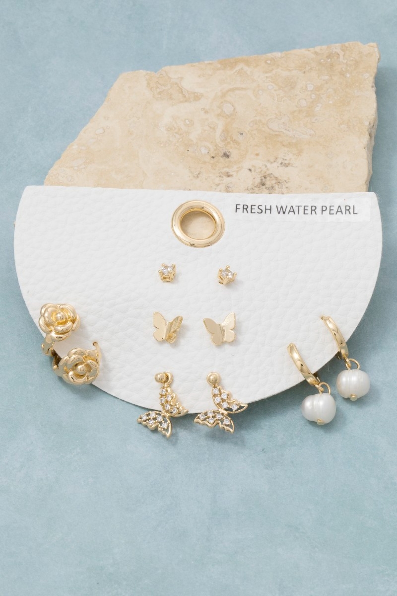 Butterflies And Flowers Mixed Earrings Set