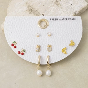 Freshwater Pearl And Enamel Fruit Earring Set