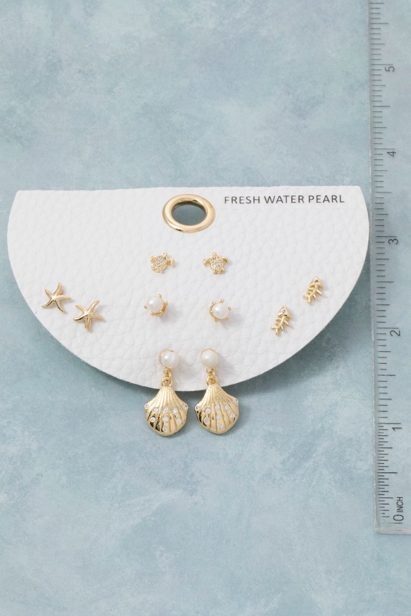 Assorted Sea Life Themed Stud Earrings Set