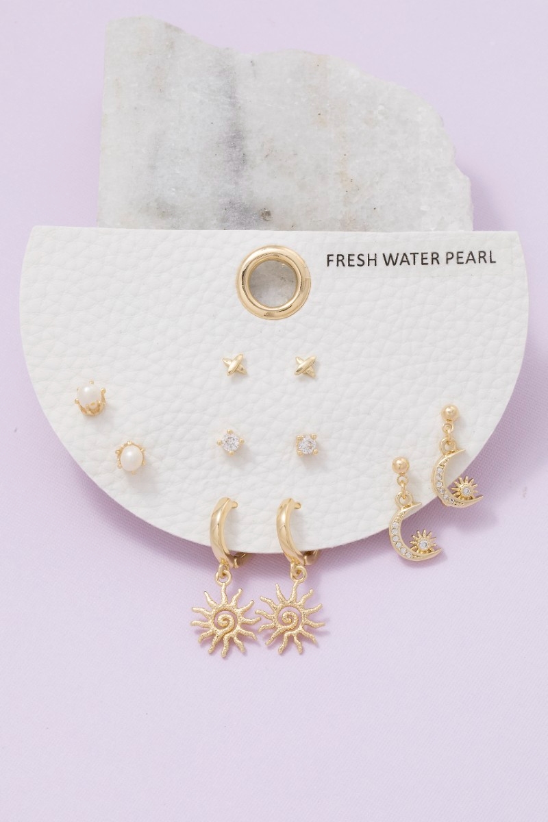 Sun And Moon Mixed Earrings Set
