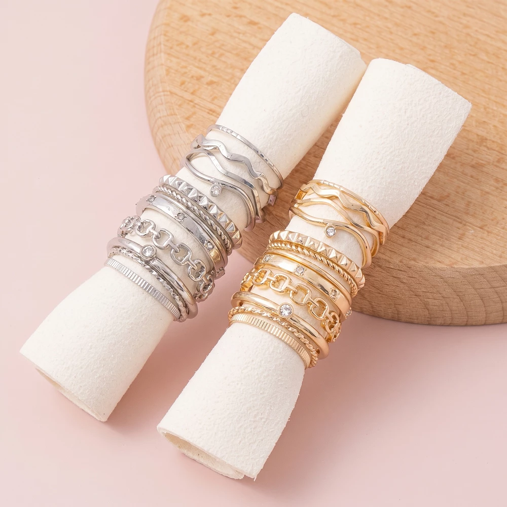 Wave And Chain Link Twelve Piece Stacking Ring Set