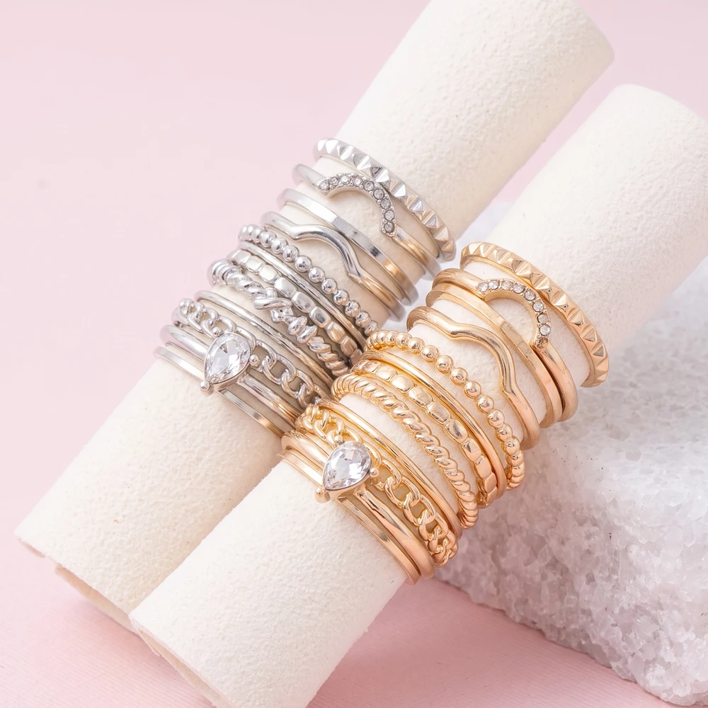 Pear Crystal And Rope Twelve Piece Stacking Ring Set