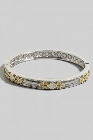 Gold Plated 2 Tone Intricate Hinge Bangle Bracelet