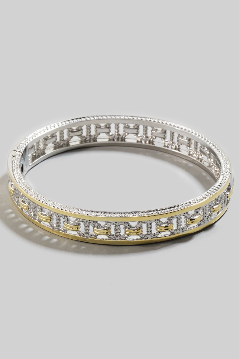 Gold Plated 2 Tone Clover Hinge Bangle Bracelet