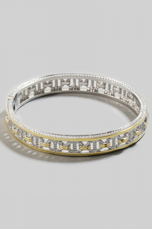 Gold Plated 2 Tone Clover Hinge Bangle Bracelet