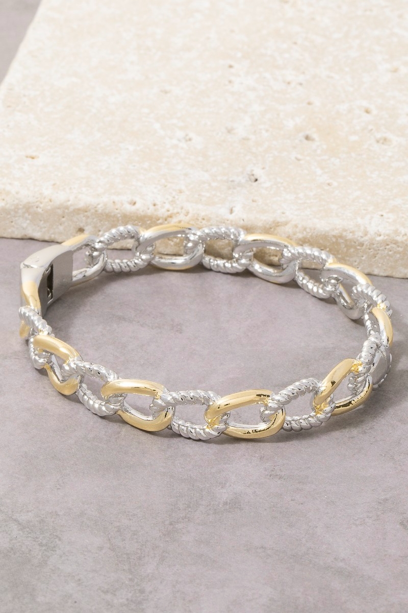 Gold Dipped Two Tone Solid Chain Hinge Bangle Bracelet