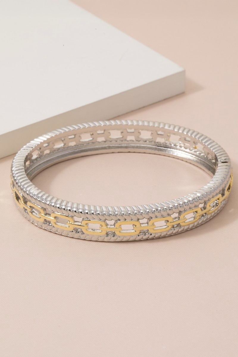 Chain Link Inlay Two-Tone Rope Bangle Bracelet