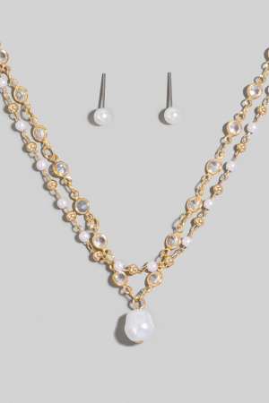 Pearl Pendant Layered Necklace Set