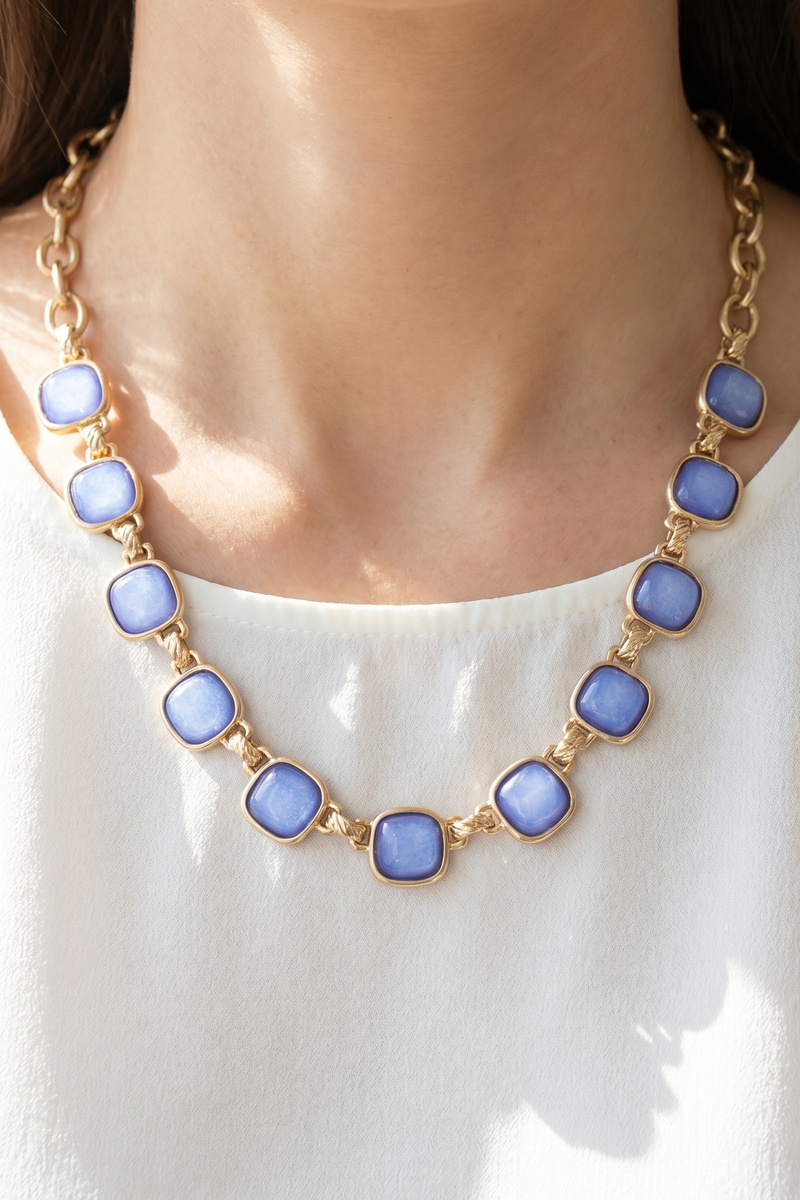Cushion Stone Station Rope Link Necklace