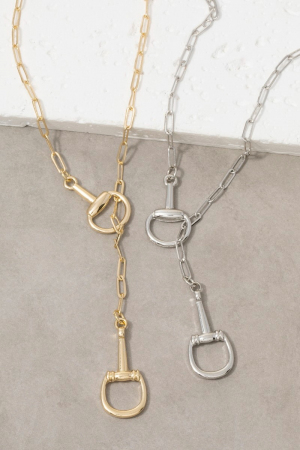 Gold Horsebit Lariat Y Chain Necklace