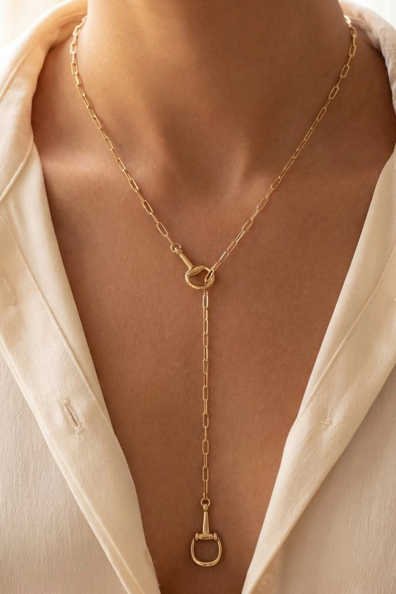 Gold Horsebit Lariat Y Chain Necklace