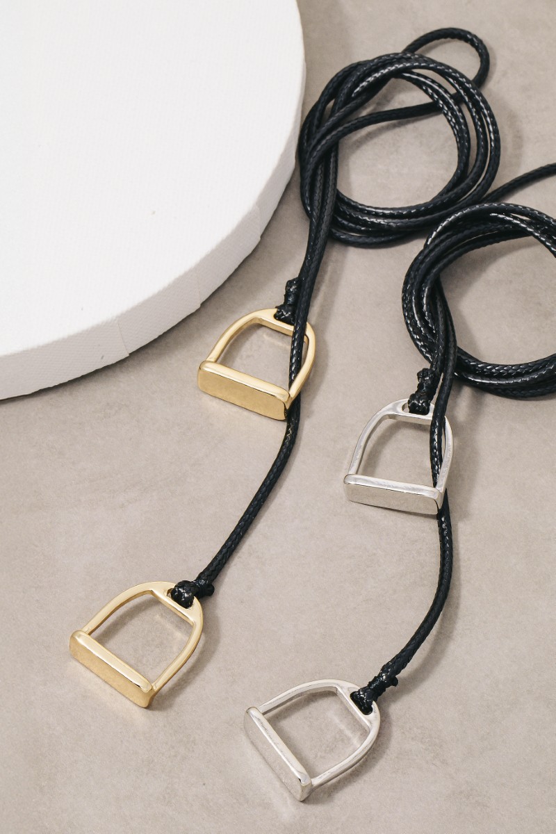 Wide Bottom Horse Bit Pendant Leather Cord Necklace