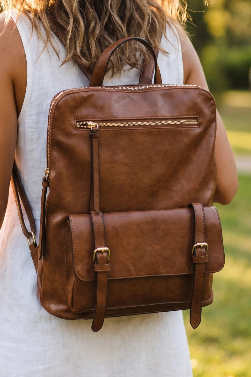 Distressed Vegan Leather Laptop Backpack