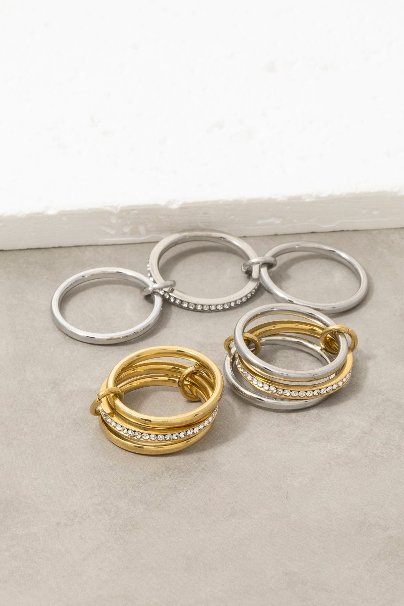 Triple Ring Cz Band Linked Rings Set
