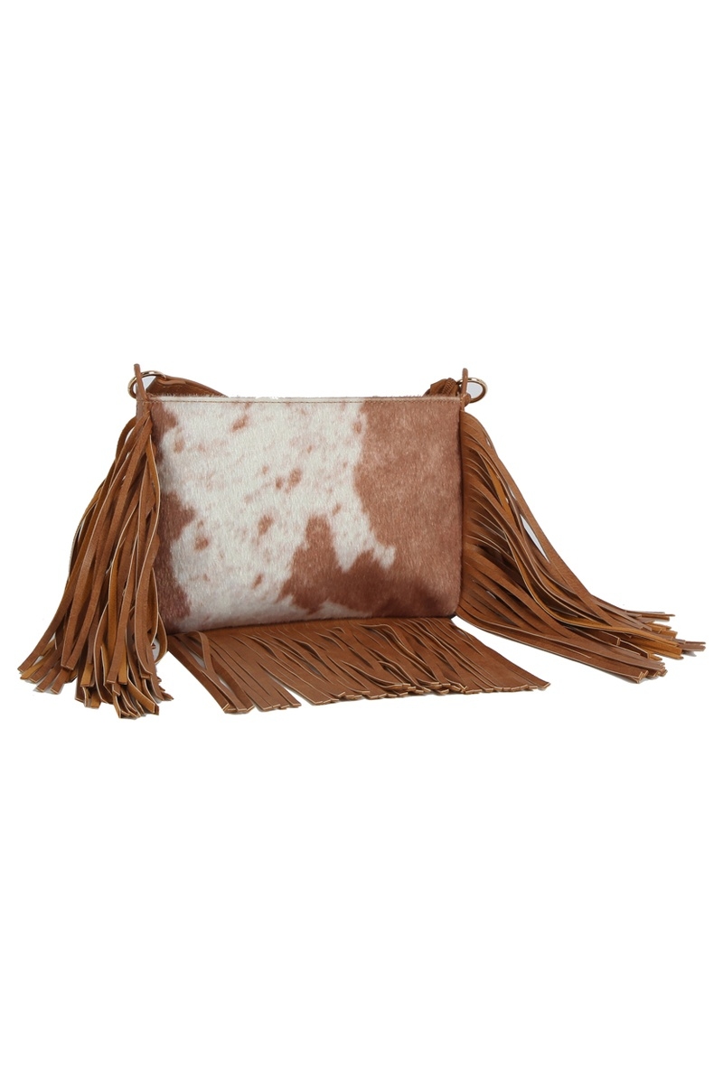 Calf Hair Cow Printed Fringe Crossbody Bag