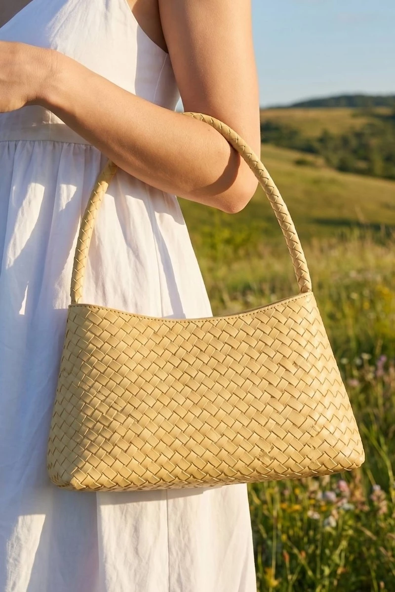 Faux Leather Woven Shoulder Bag