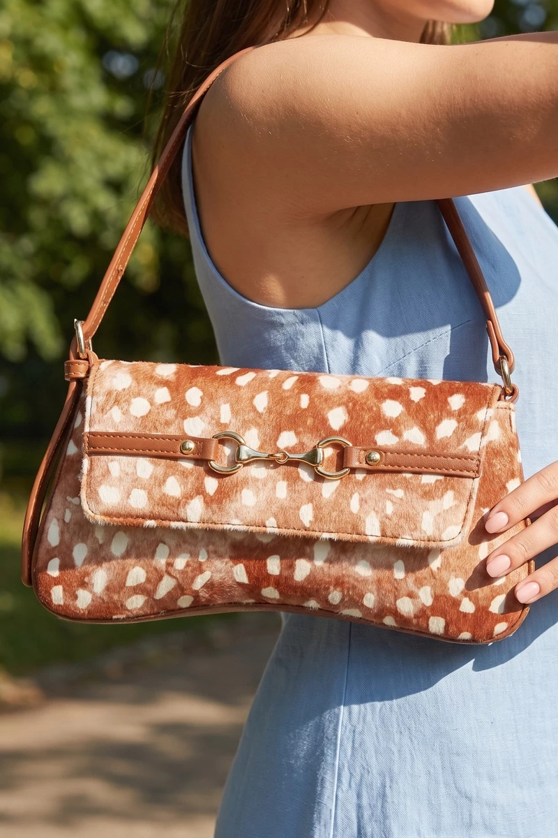 Fawn Spotted Horsebit Flap Shoulder Bag