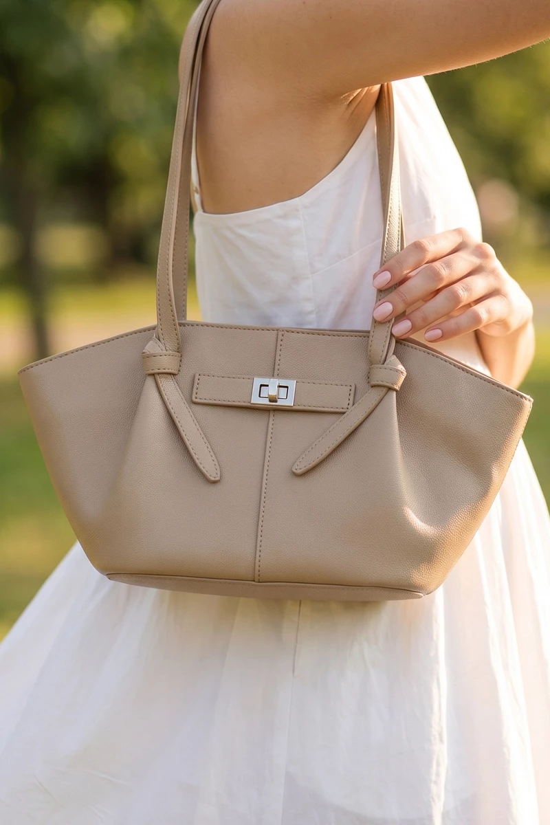 Twist Lock Winged Shoulder Tote Bag