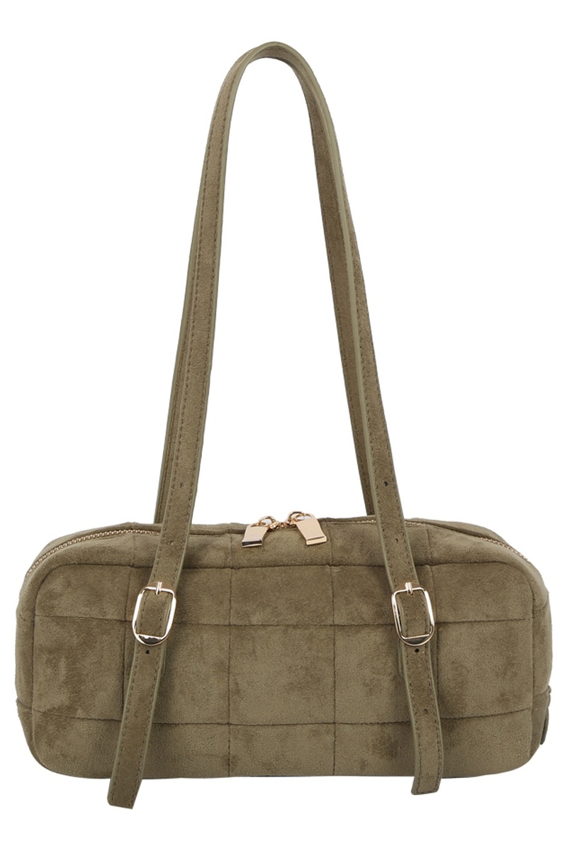 Puffy Quilted Suede Shoulder Bag