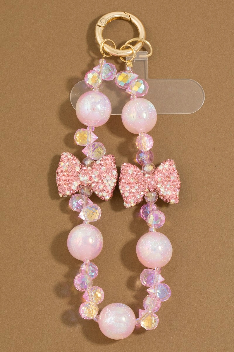 Pave Ribbon Bow Beads Bag Charm