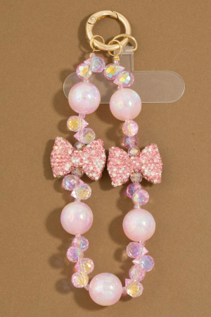 Pave Ribbon Bow Beads Bag Charm