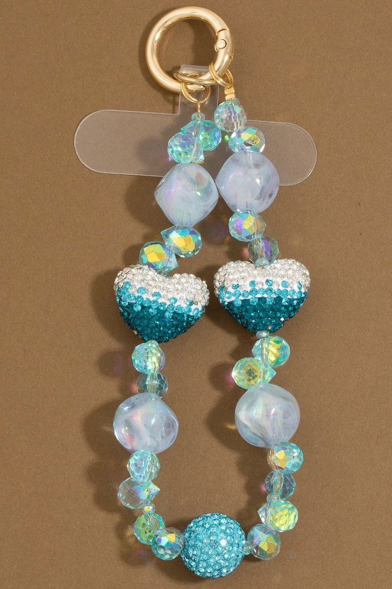 Assorted Pave Hearts Beaded Bag Charm